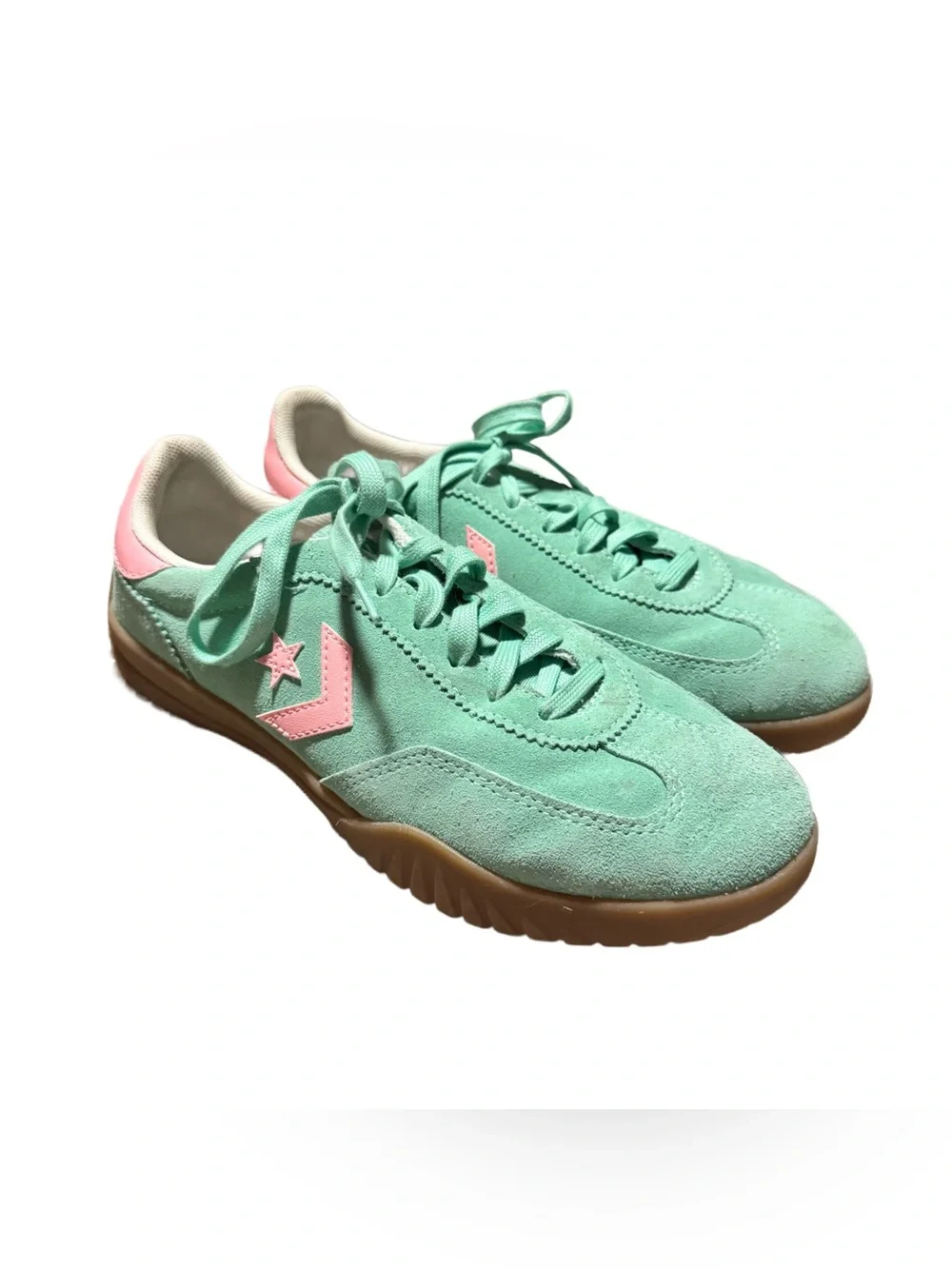 Converse Run Star Trainer Women's 7 Casual Sneaker Suede Aqua Pink Lace Up Low
